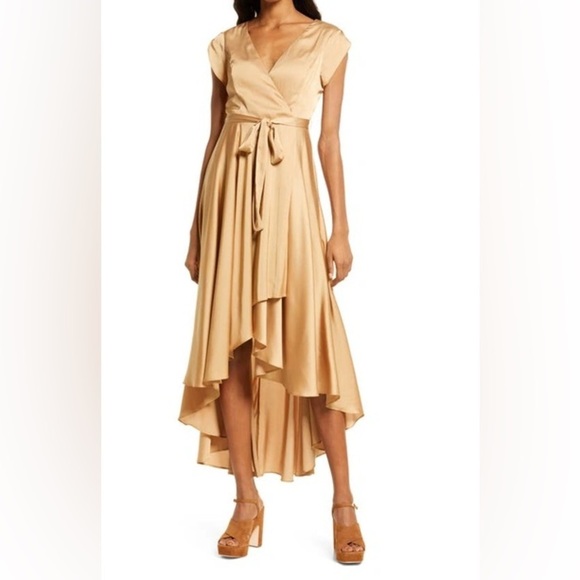 Lulus Dresses & Skirts - Lulus Fallen For You Champagne Gold Satin High-Low Maci Dress